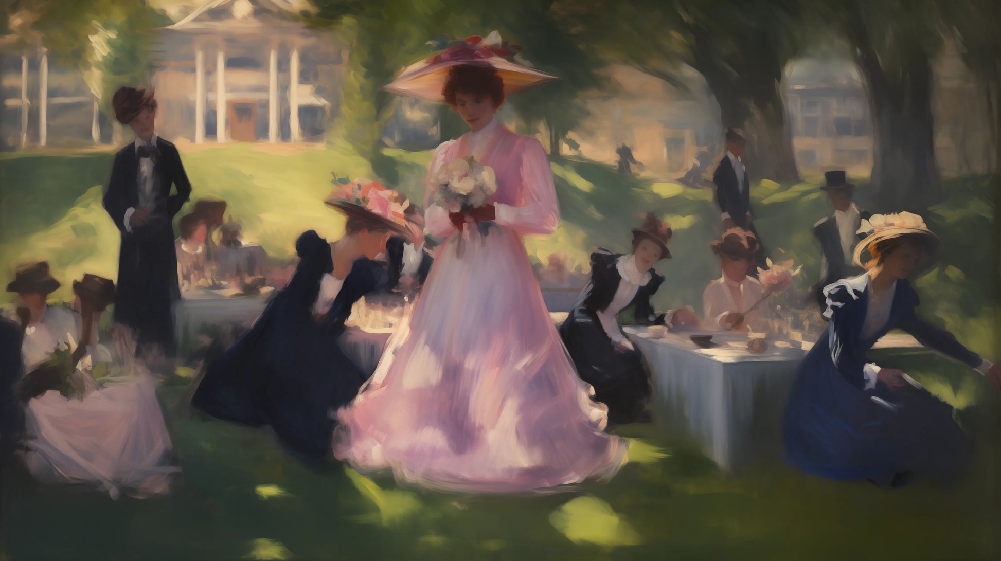 Garden Gala - Elegance Under the Elms - Classic Art-print-art