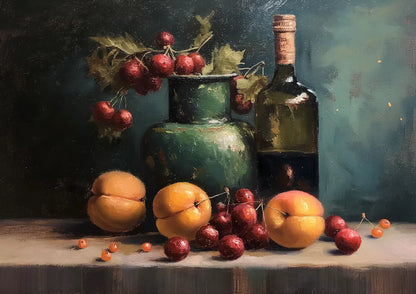 Life with Wine and Fruit - Still life art pieces-print-art