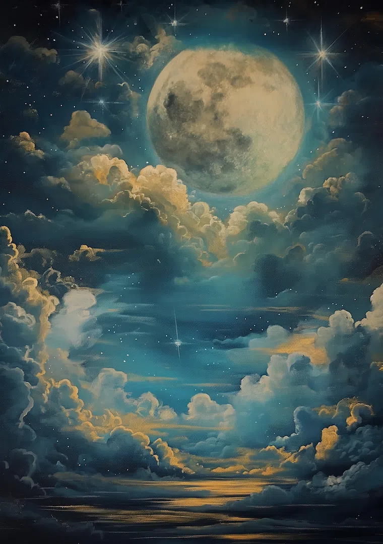 Lunar Sonata - An Evening's Rhapsody in Blue - Fantasy Art-print-art