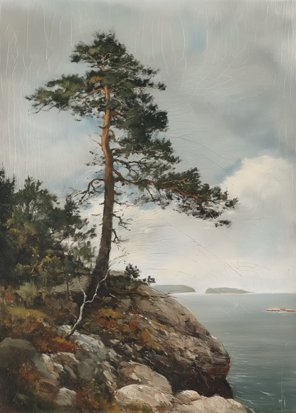 Majestic Solitude - Lone Pine Overlooking the Sea - Nature Art-print-art