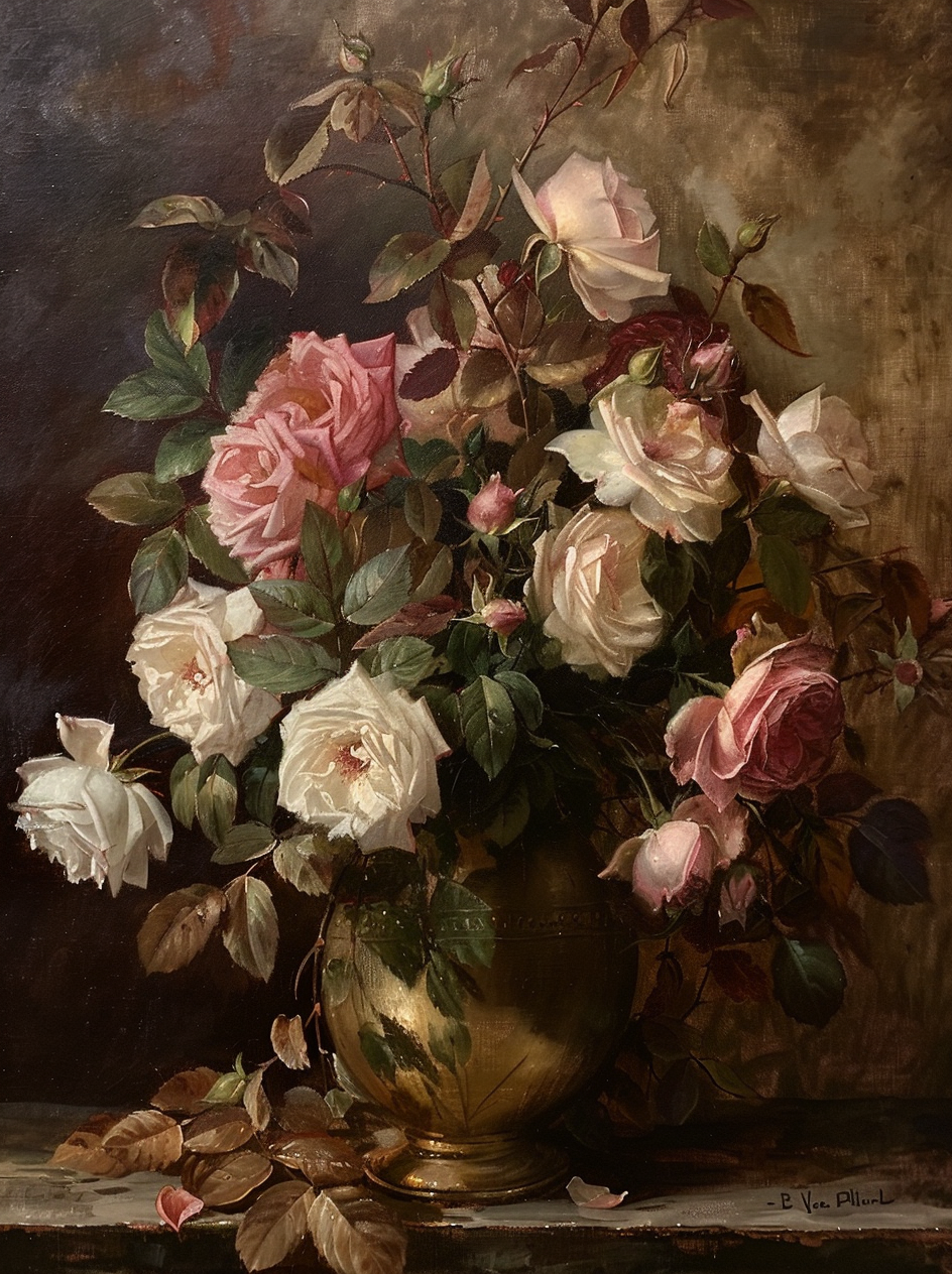 Opulent Blooms - Classical Rose Still Life - Still life art pieces-print-art