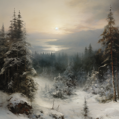 Winter's Hush - Dawn's Luminous Caress - Landscape Art-print-art