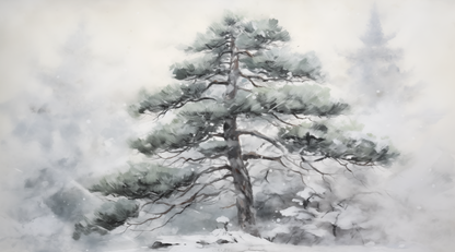 Winter's Sentinel - The Stoic Pine - Landscape Art-print-art