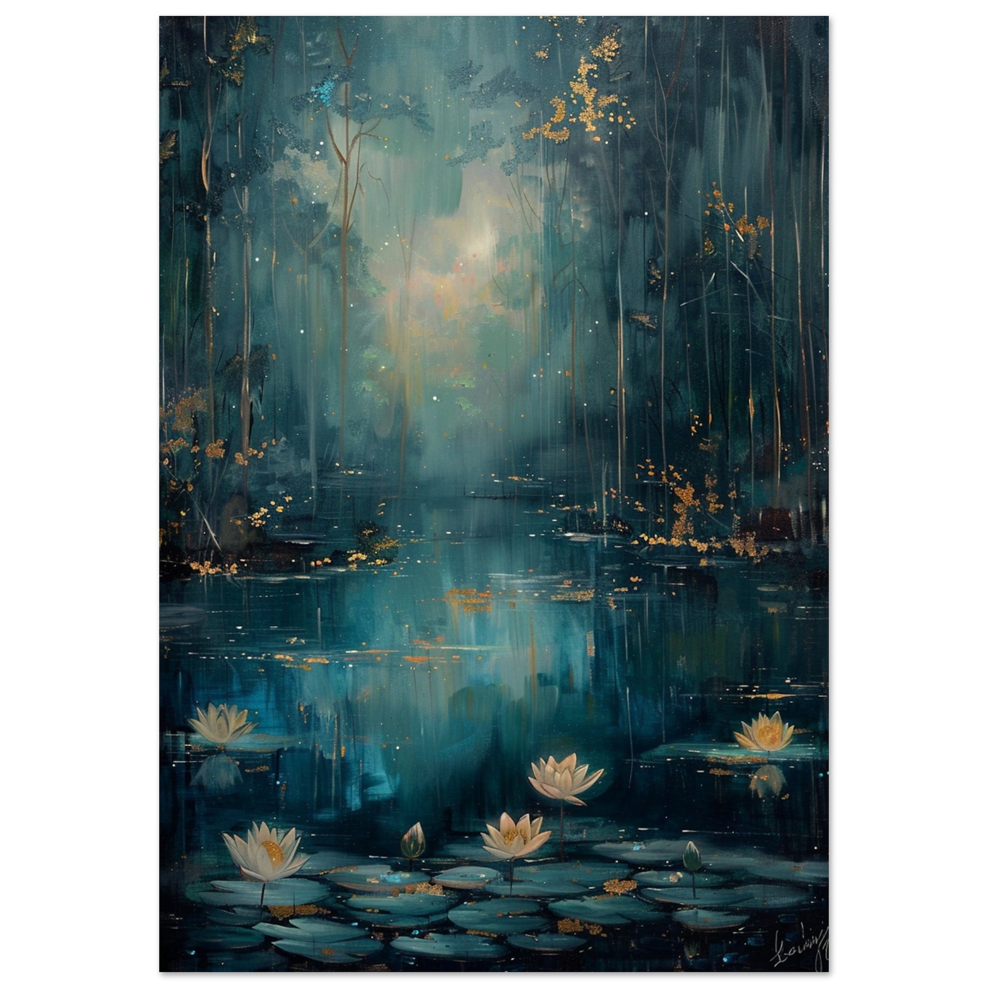 Tranquil Pond - A Serene Water Lily Dreamscape - Fantasy Art-print-on-foam-board