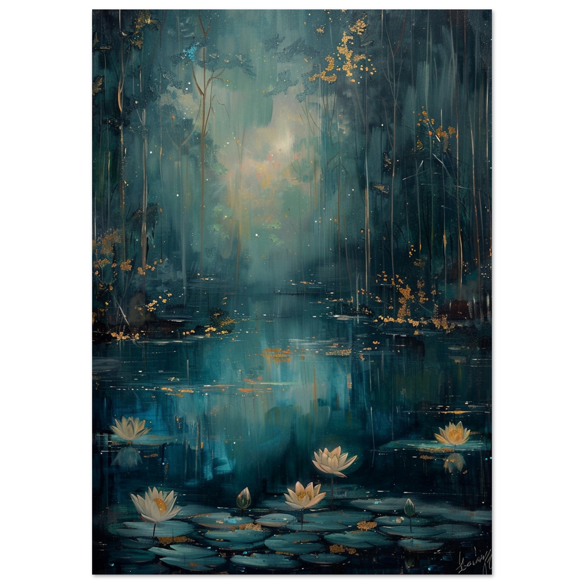 Tranquil Pond - A Serene Water Lily Dreamscape - Fantasy Art-poster