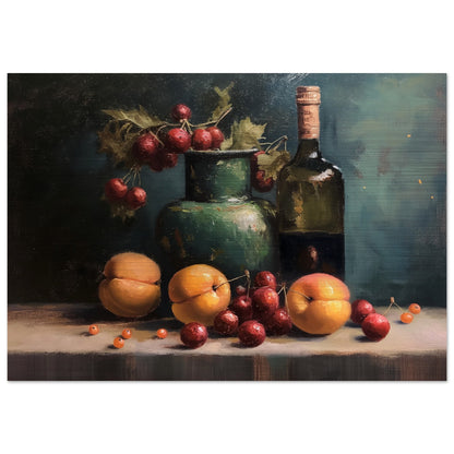 Life with Wine and Fruit - Still life art pieces-print-on-aluminum