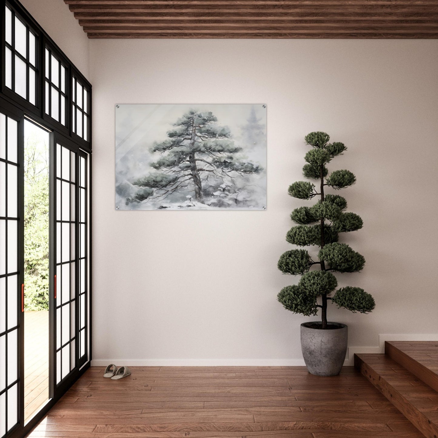 Winter's Sentinel - The Stoic Pine - Landscape Art-print-on-acrylic