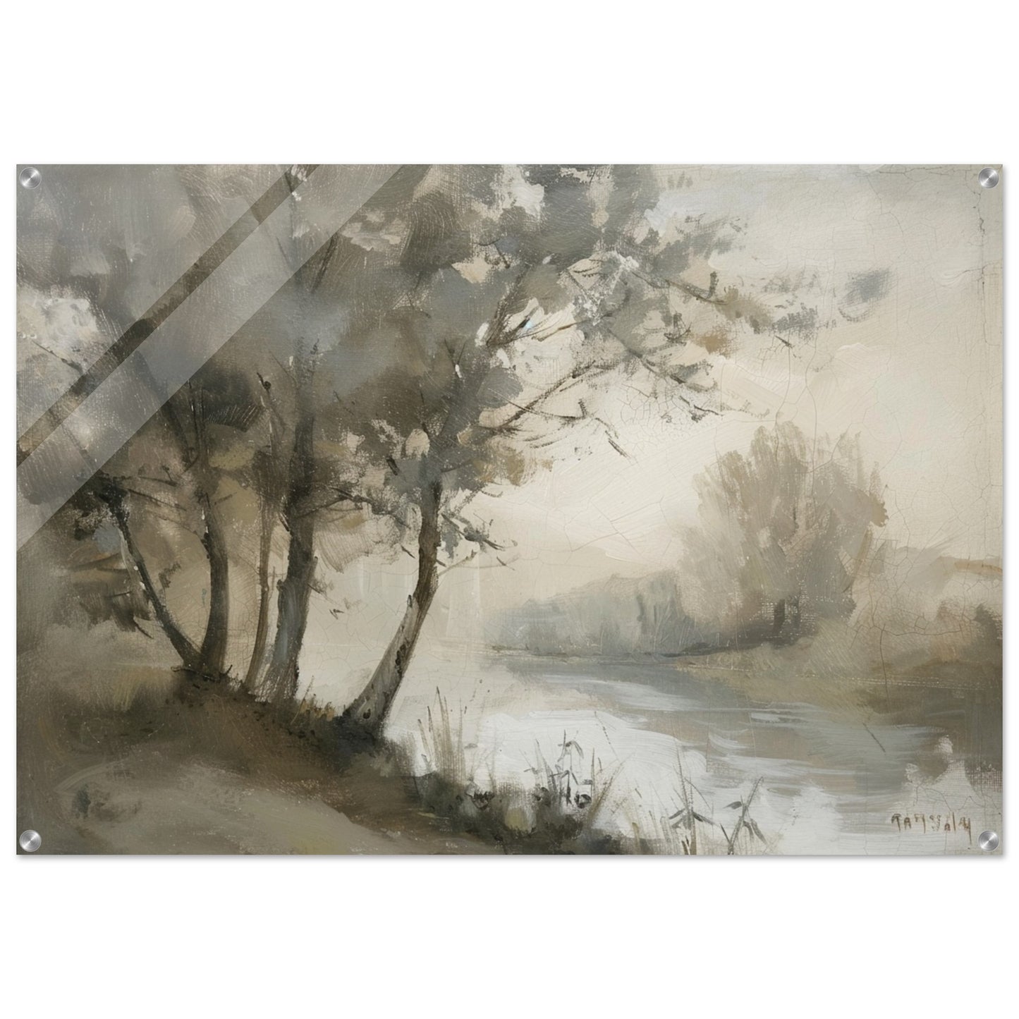 Misty River Reverie - Pastoral Landscape Art-print-on-acrylic