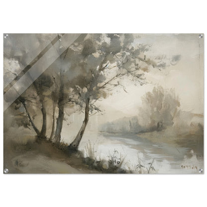 Misty River Reverie - Pastoral Landscape Art-print-on-acrylic