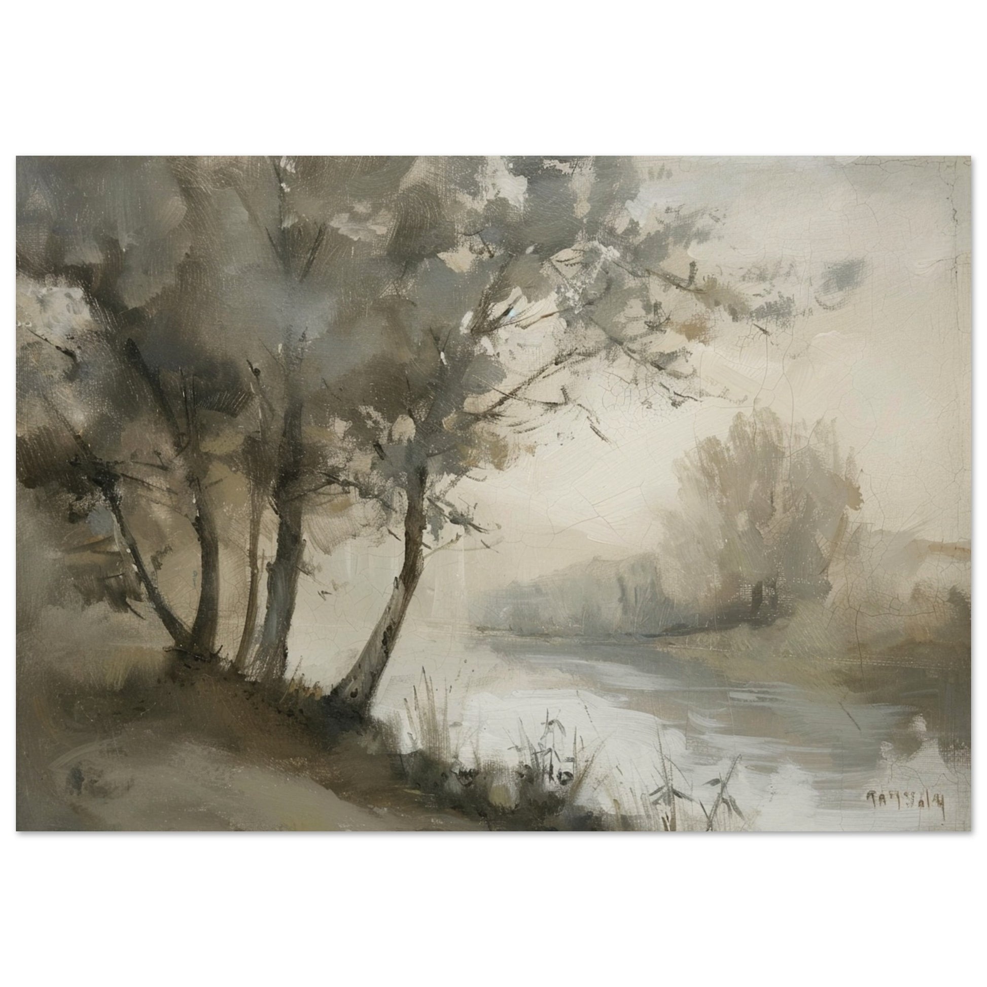 Misty River Reverie - Pastoral Landscape Art-poster