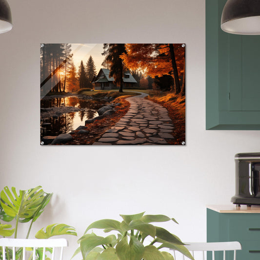 Cobbled Path to Serenity - Autumn’s Glow - Landscape Art-print-on-acrylic