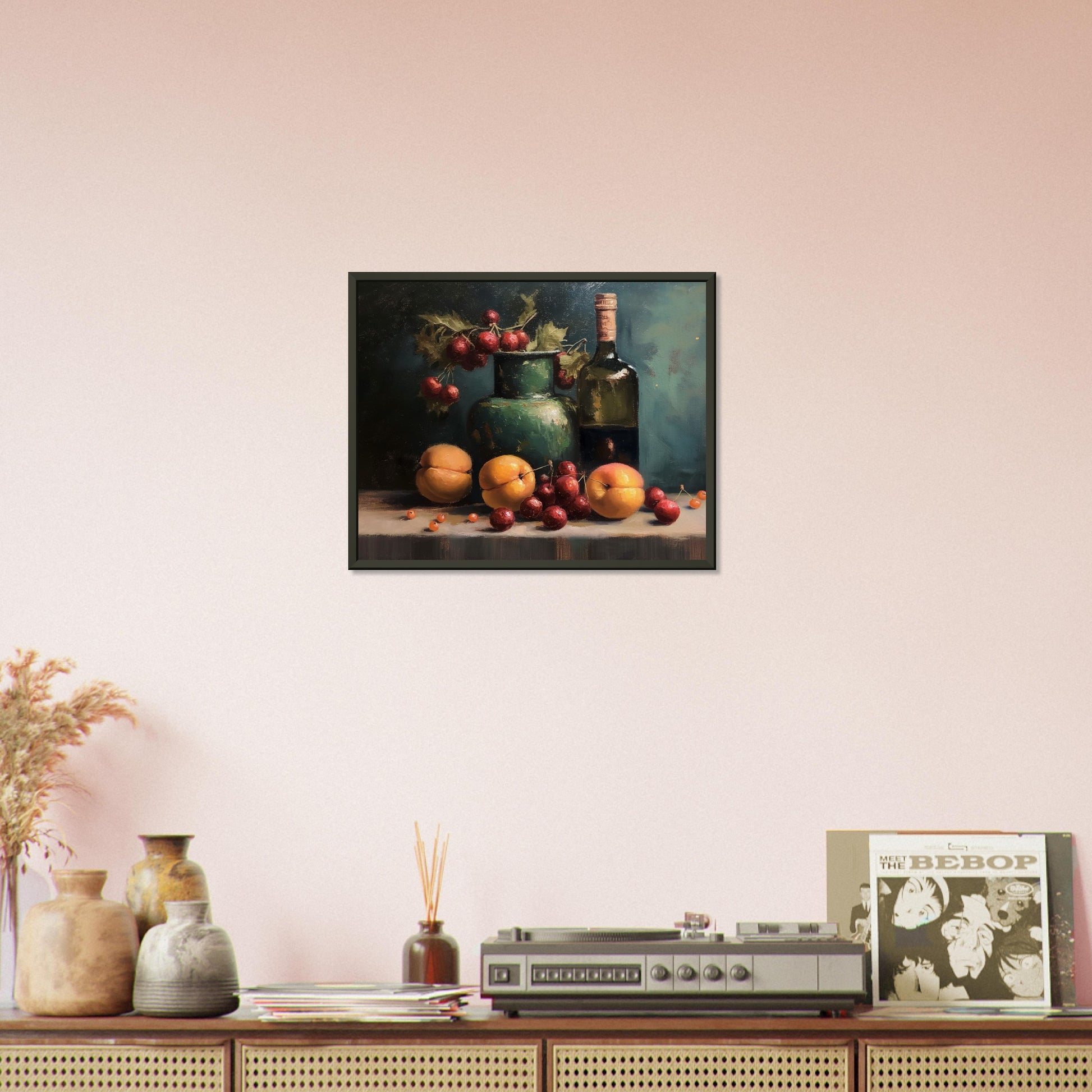 Life with Wine and Fruit - Still life art pieces-print-in-aluminum-frame