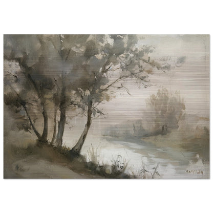 Misty River Reverie - Pastoral Landscape Art-print-on-aluminum