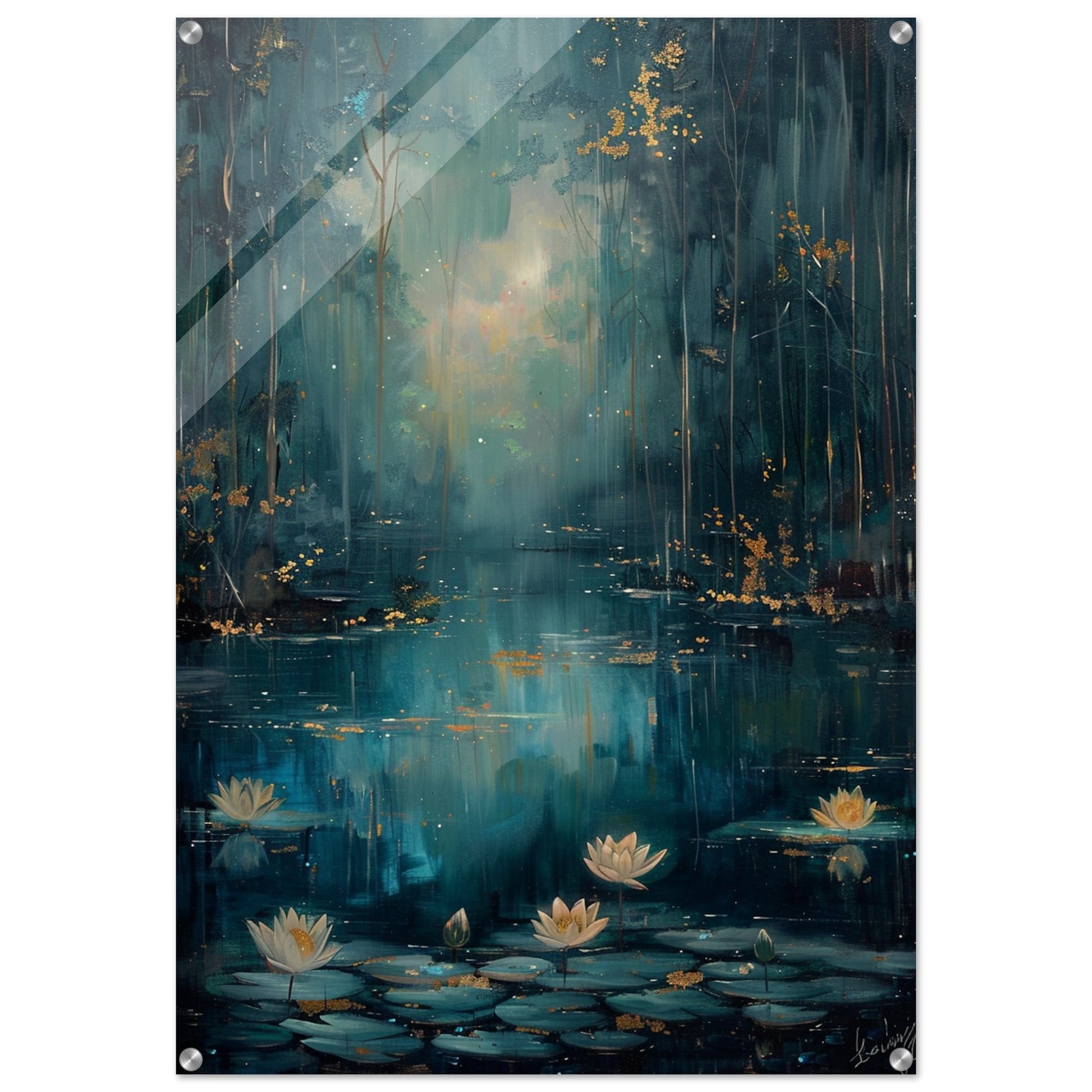 Tranquil Pond - A Serene Water Lily Dreamscape - Fantasy Art-print-on-acrylic