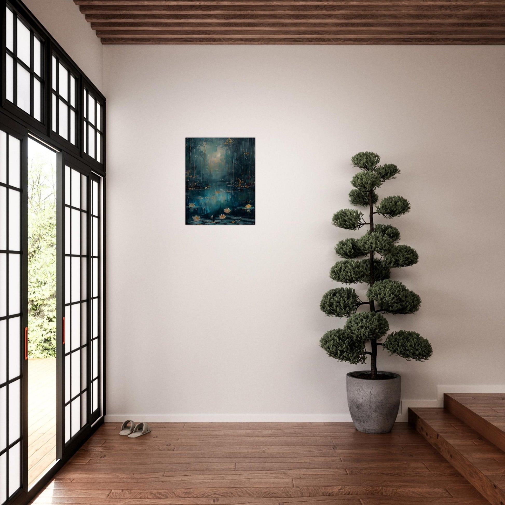 Tranquil Pond - A Serene Water Lily Dreamscape - Fantasy Art-print-on-aluminum