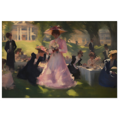 Garden Gala - Elegance Under the Elms - Classic Art-print-on-wood