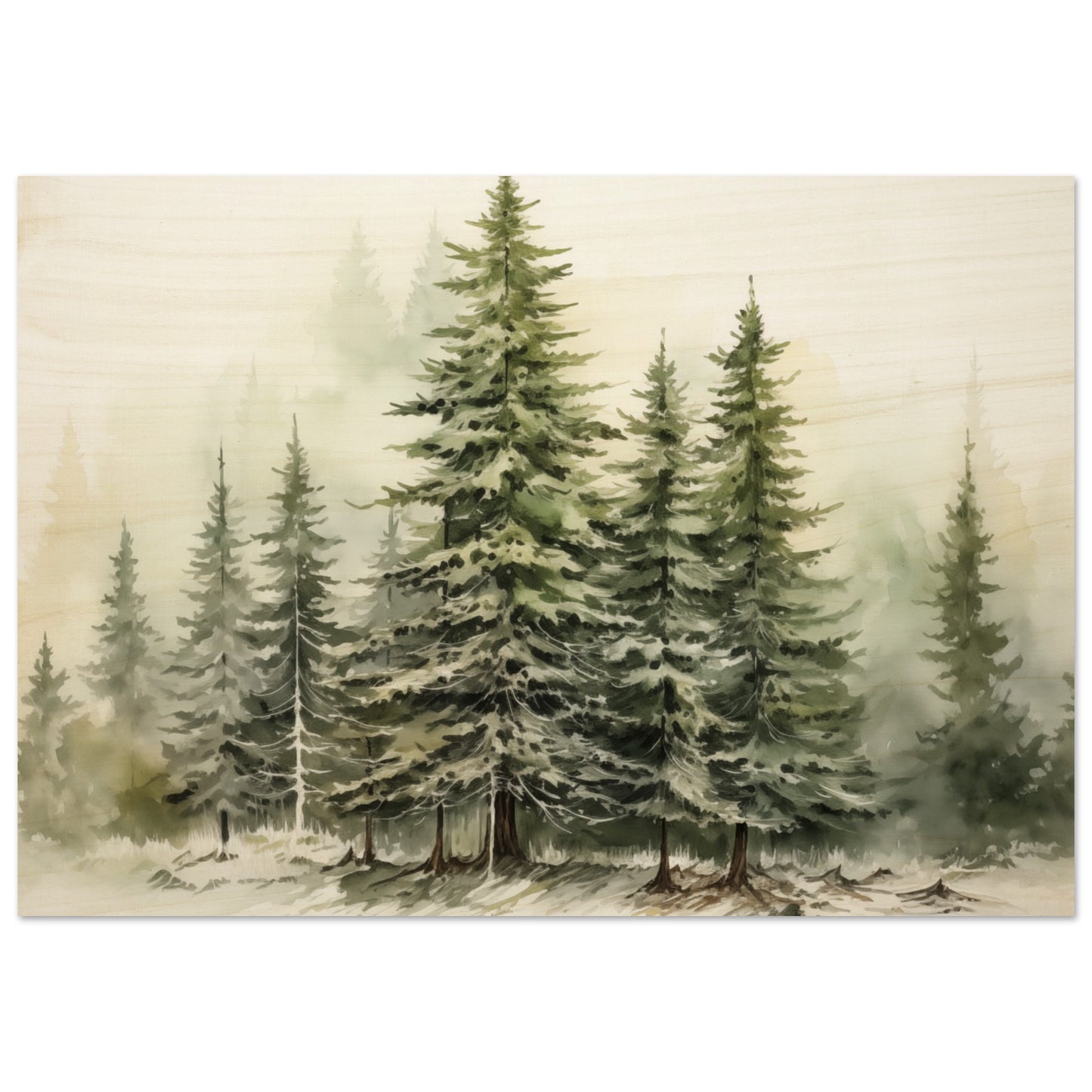 Verdant Veil - The Winter's Slumber - Landscape Art-print-on-wood