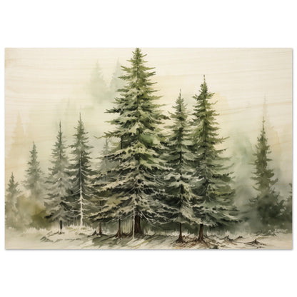 Verdant Veil - The Winter's Slumber - Landscape Art-print-on-wood