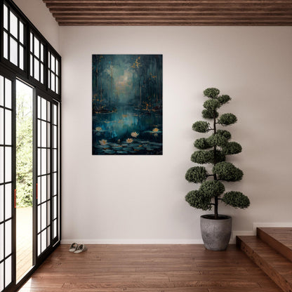 Tranquil Pond - A Serene Water Lily Dreamscape - Fantasy Art-print-on-aluminum