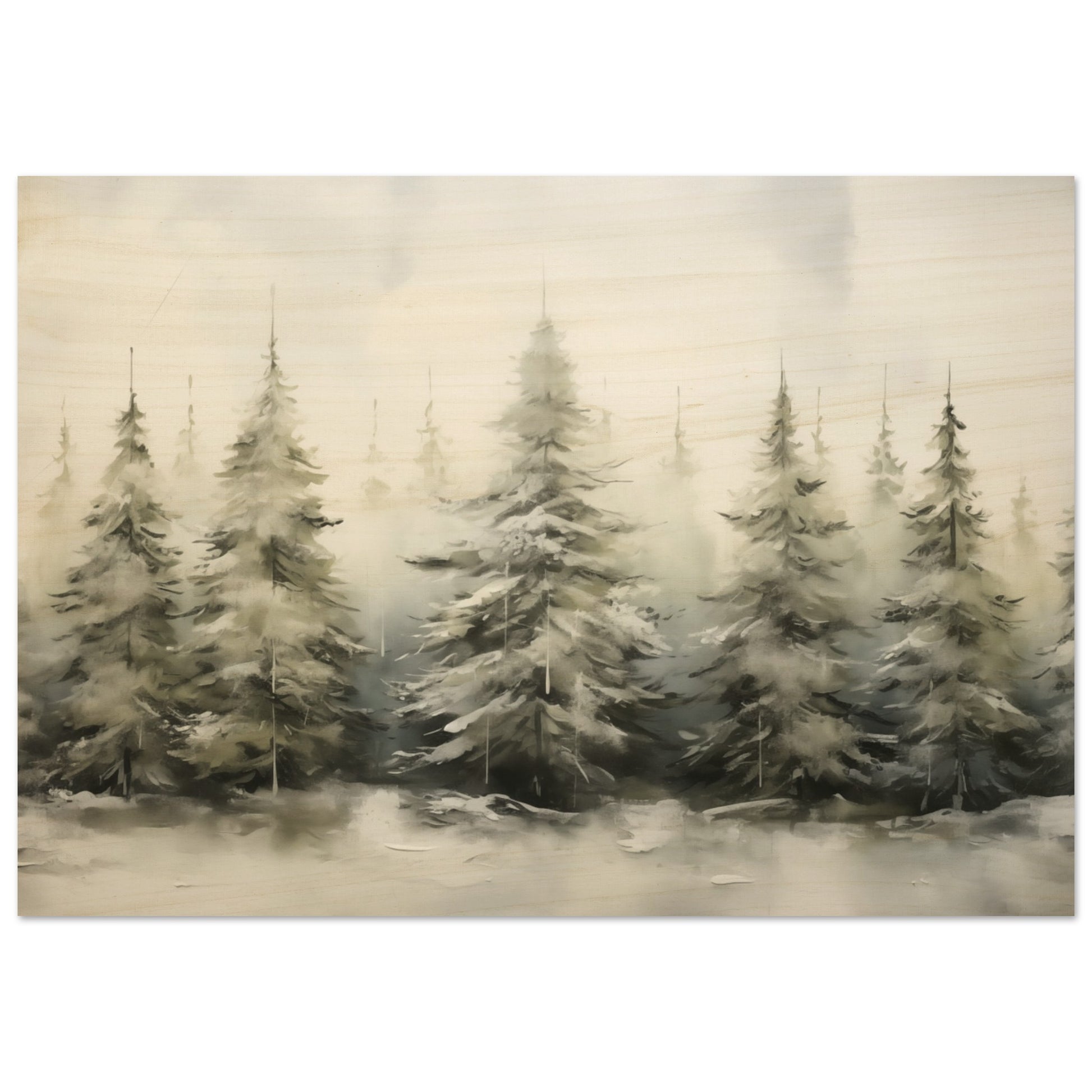 Misty Pines - Dawn's Serene Symphony - Landscape Art-print-on-wood