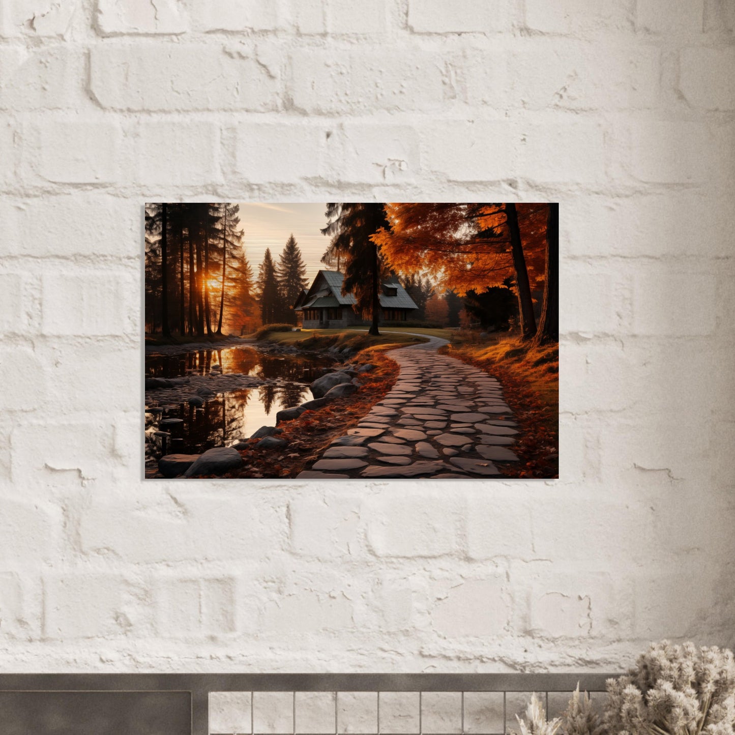 Cobbled Path to Serenity - Autumn’s Glow - Landscape Art-print-on-aluminum