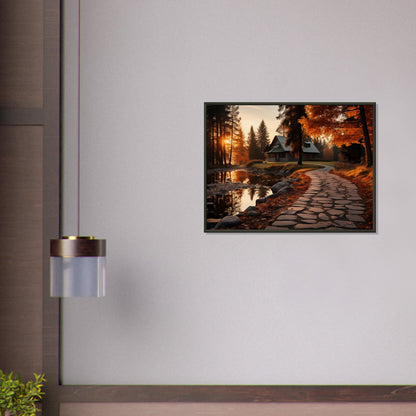 Cobbled Path to Serenity - Autumn’s Glow - Landscape Art-print-in-aluminum-frame