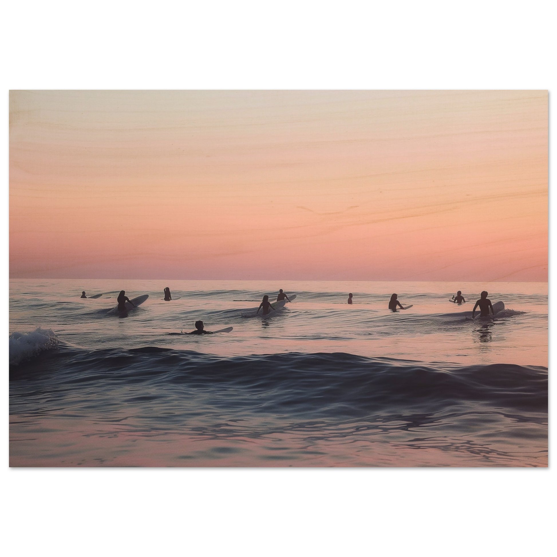 Dusk on the Swells - Serenade of the Surfers - Nature Art-print-on-wood