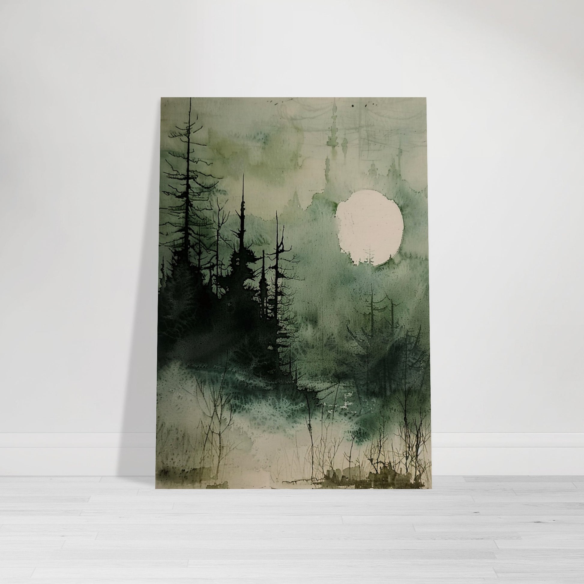 Moonlit Serenity - A Tranquil Watercolor Landscape Art-poster