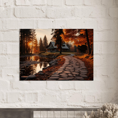 Cobbled Path to Serenity - Autumn’s Glow - Landscape Art-print-on-aluminum