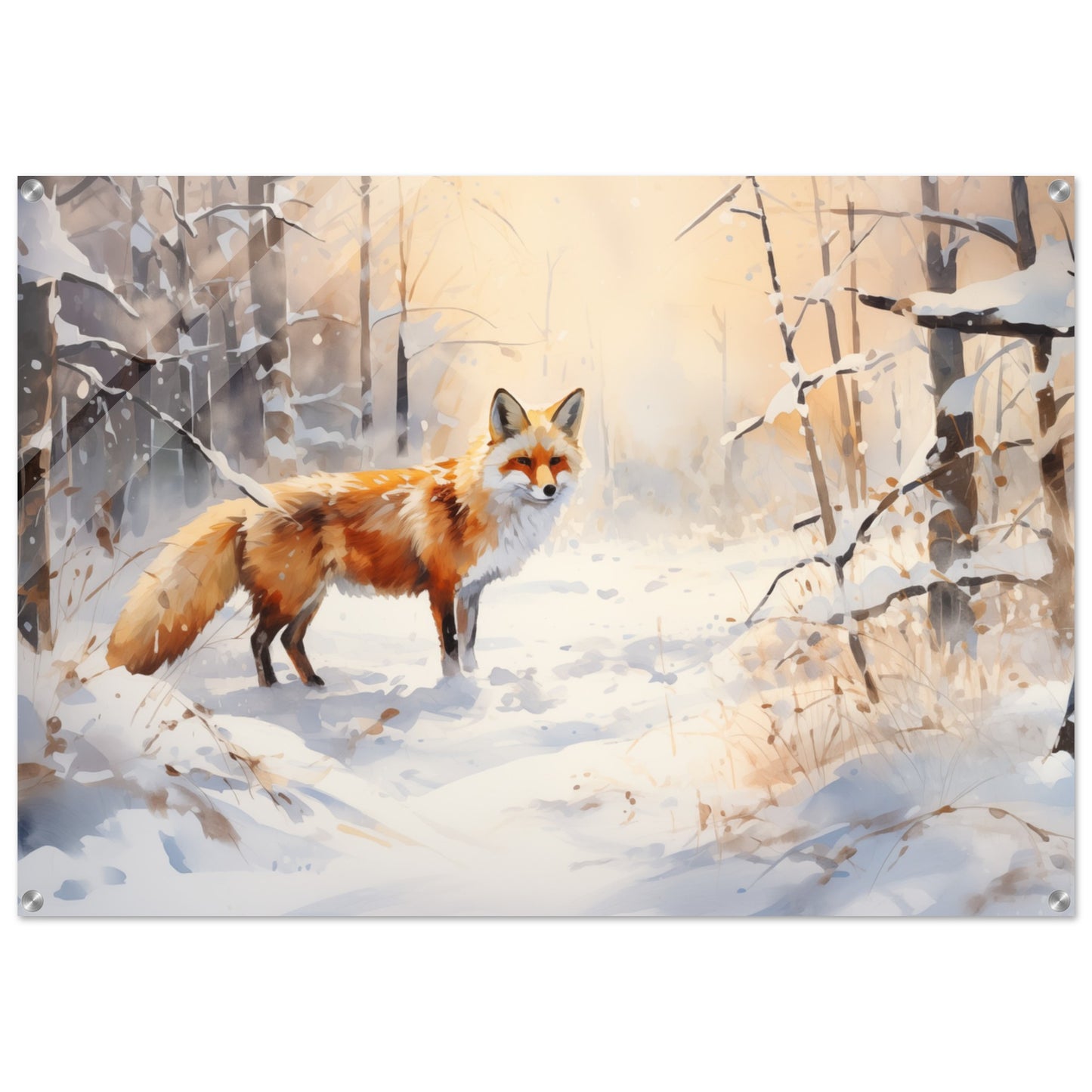 Crimson Sentry - Winter’s Vibrant Whisper - Nature Art-print-on-acrylic