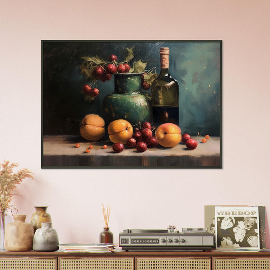 Life with Wine and Fruit - Still life art pieces-print-in-aluminum-frame