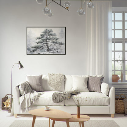 Winter's Sentinel - The Stoic Pine - Landscape Art-print-in-aluminum-frame