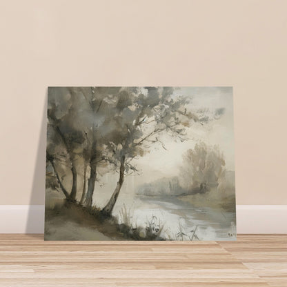 Misty River Reverie - Pastoral Landscape Art-poster