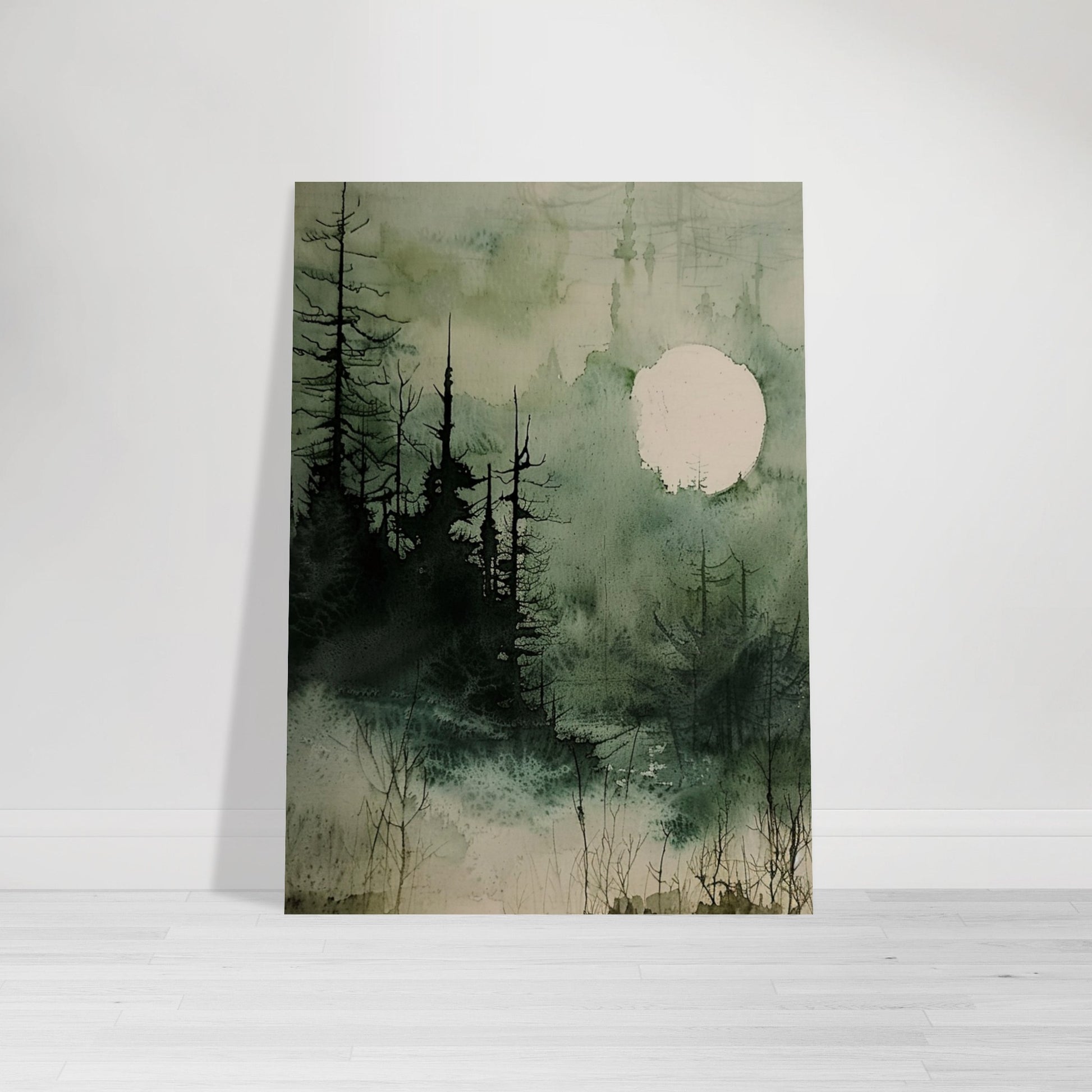 Moonlit Serenity - A Tranquil Watercolor Landscape Art-poster