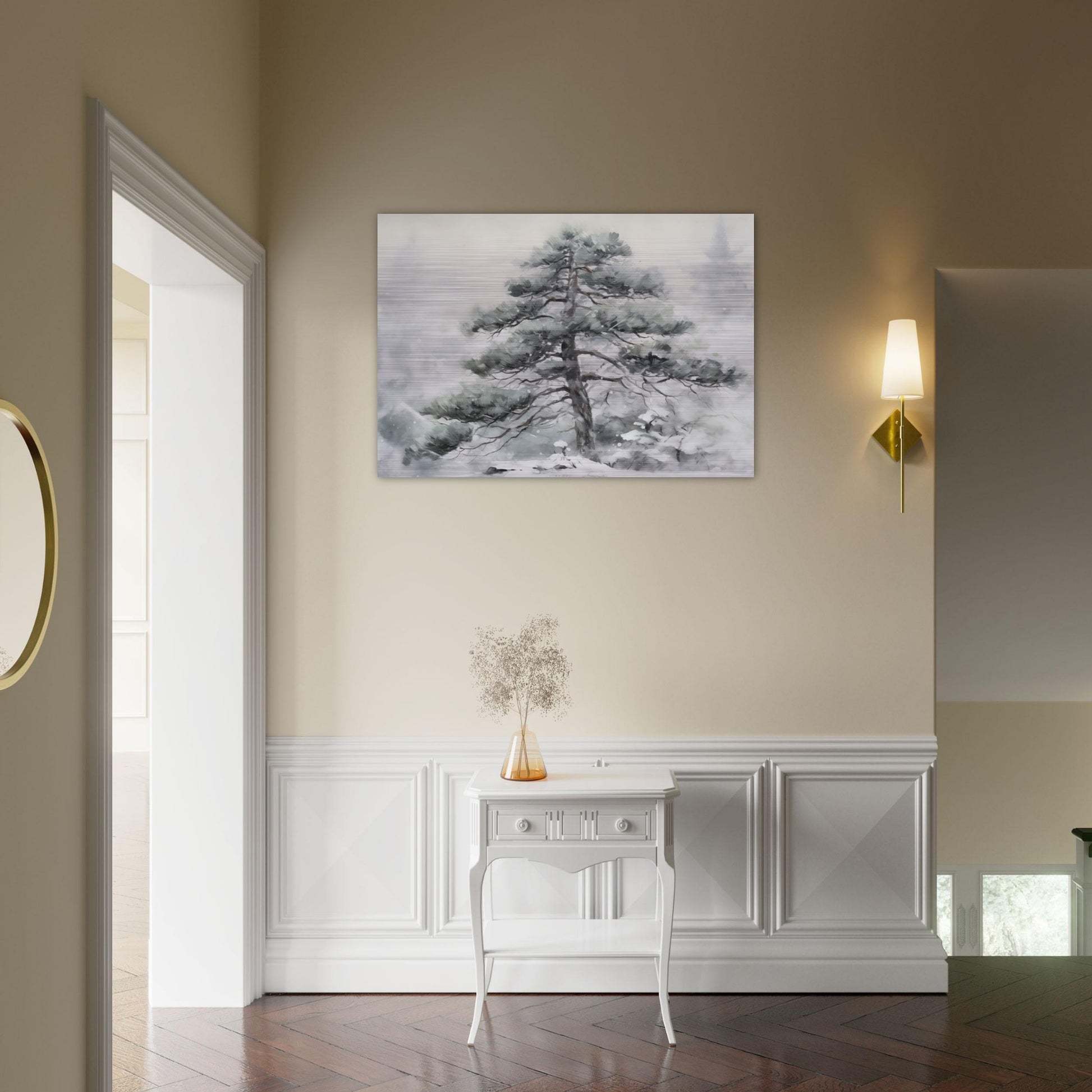 Winter's Sentinel - The Stoic Pine - Landscape Art-print-on-aluminum