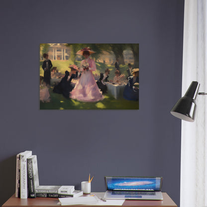 Garden Gala - Elegance Under the Elms - Classic Art-print-on-wood