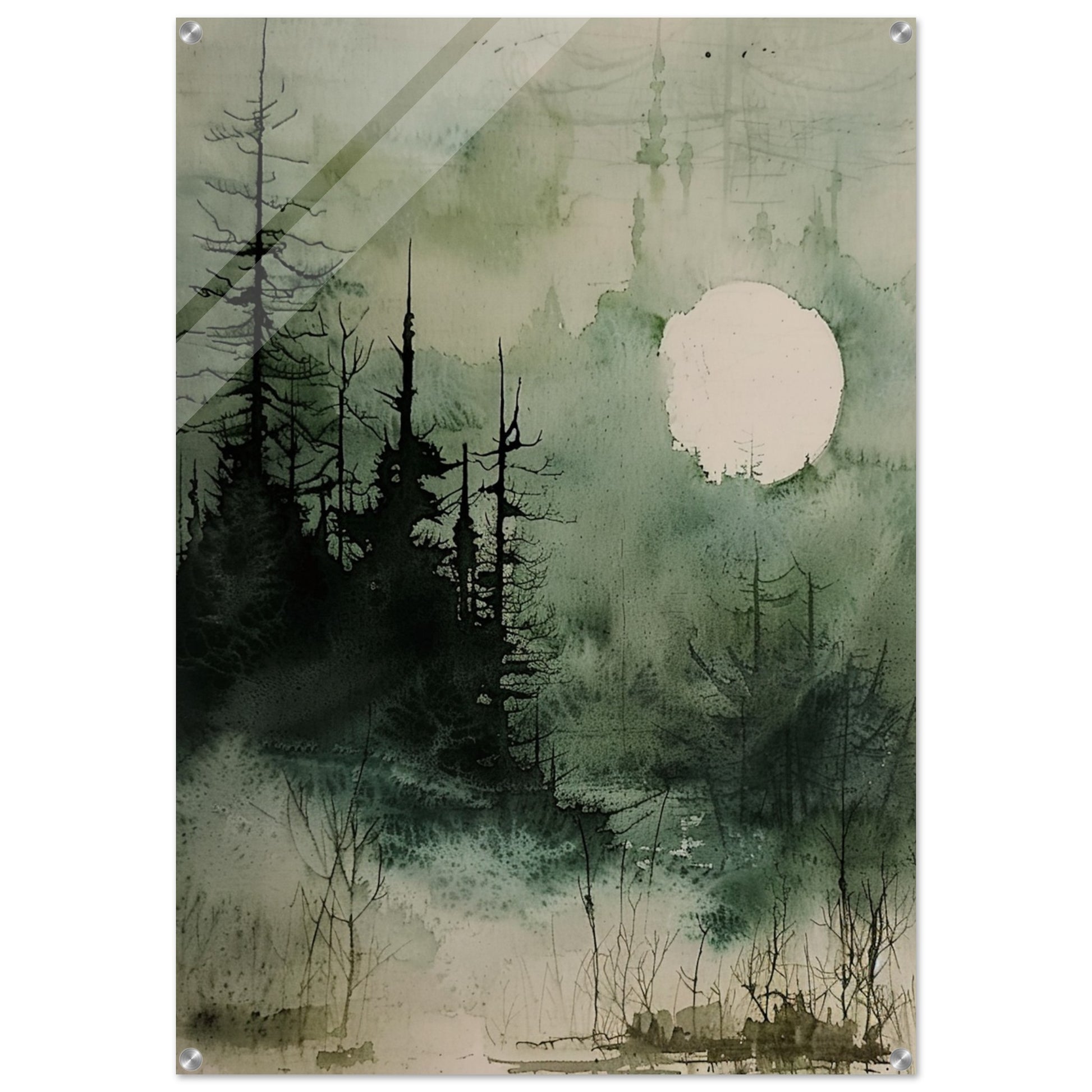 Moonlit Serenity - A Tranquil Watercolor Landscape Art-print-on-acrylic