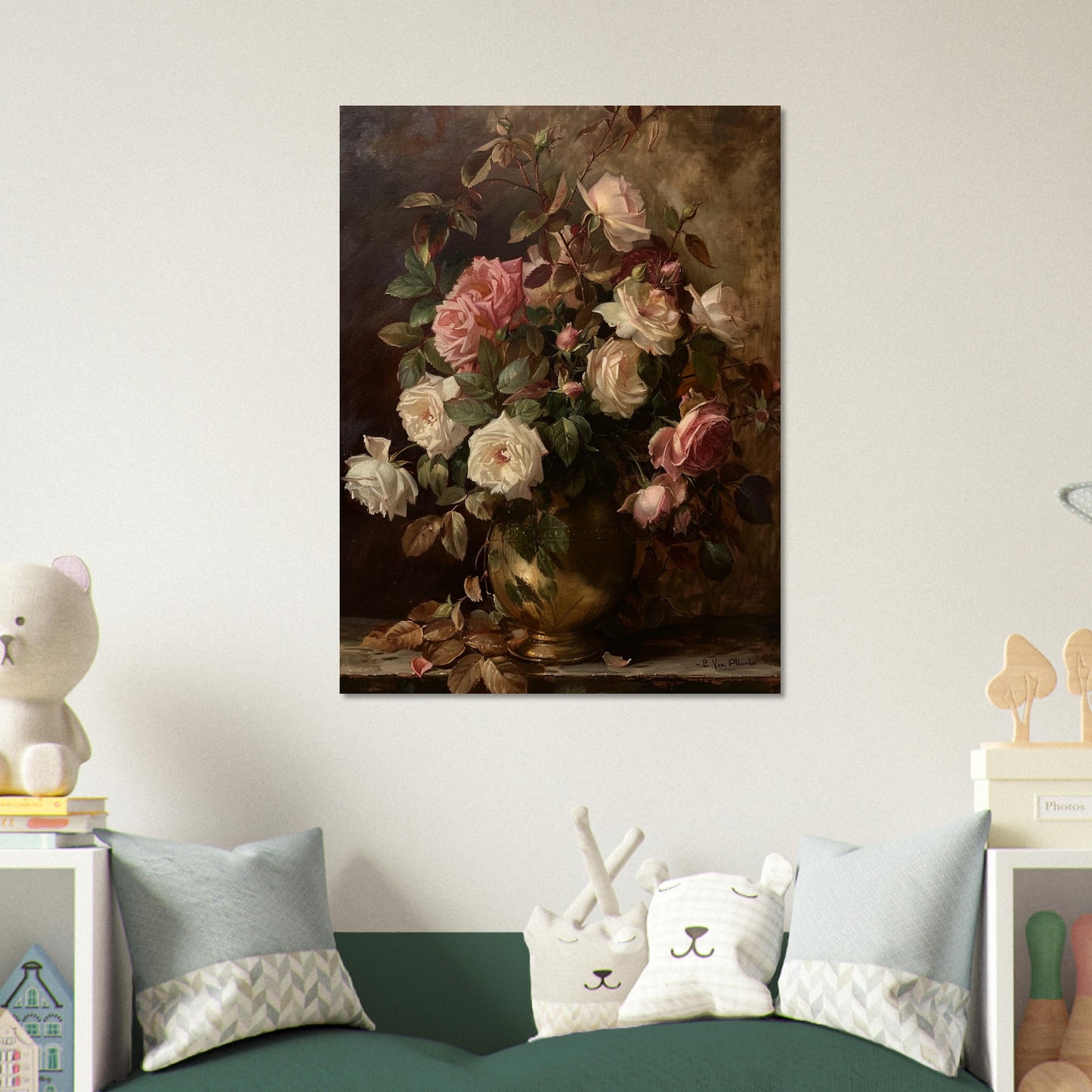 Opulent Blooms - Classical Rose Still Life - Still life art pieces-print-on-wood