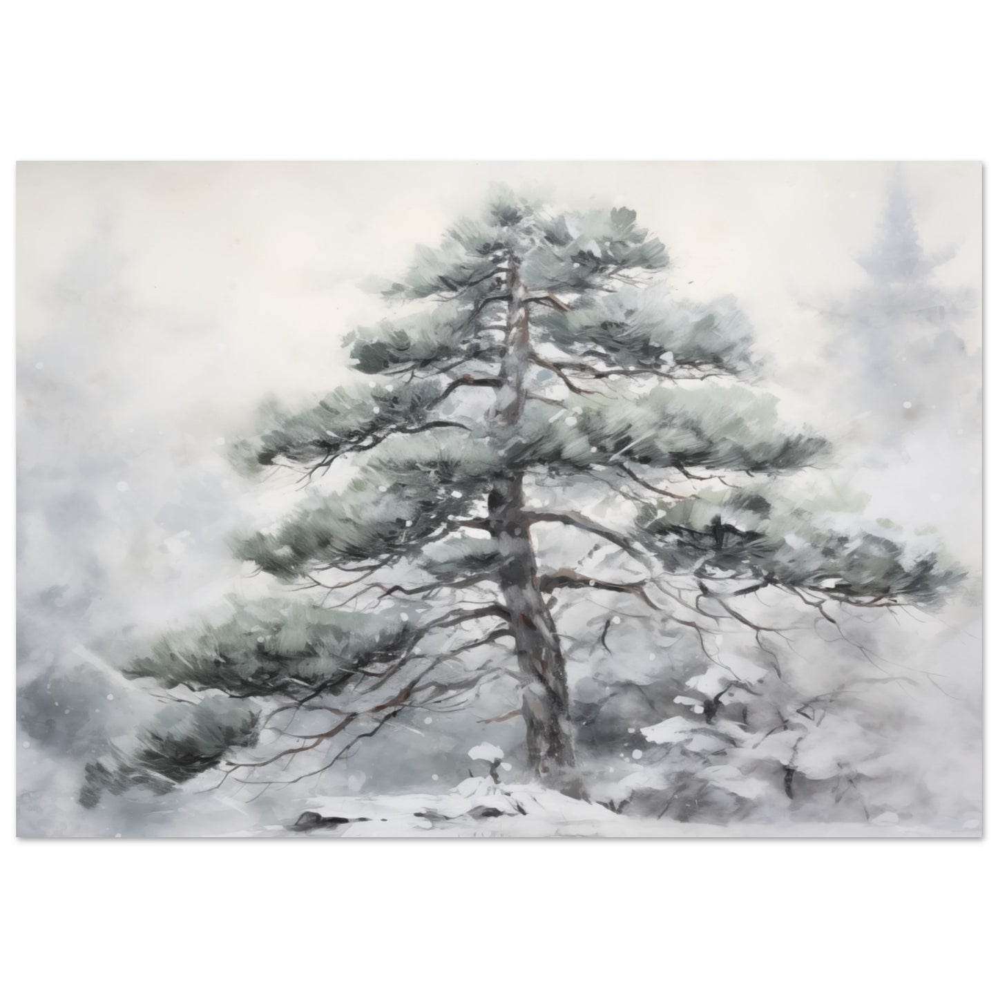 Winter's Sentinel - The Stoic Pine - Landscape Art-print-on-foam-board