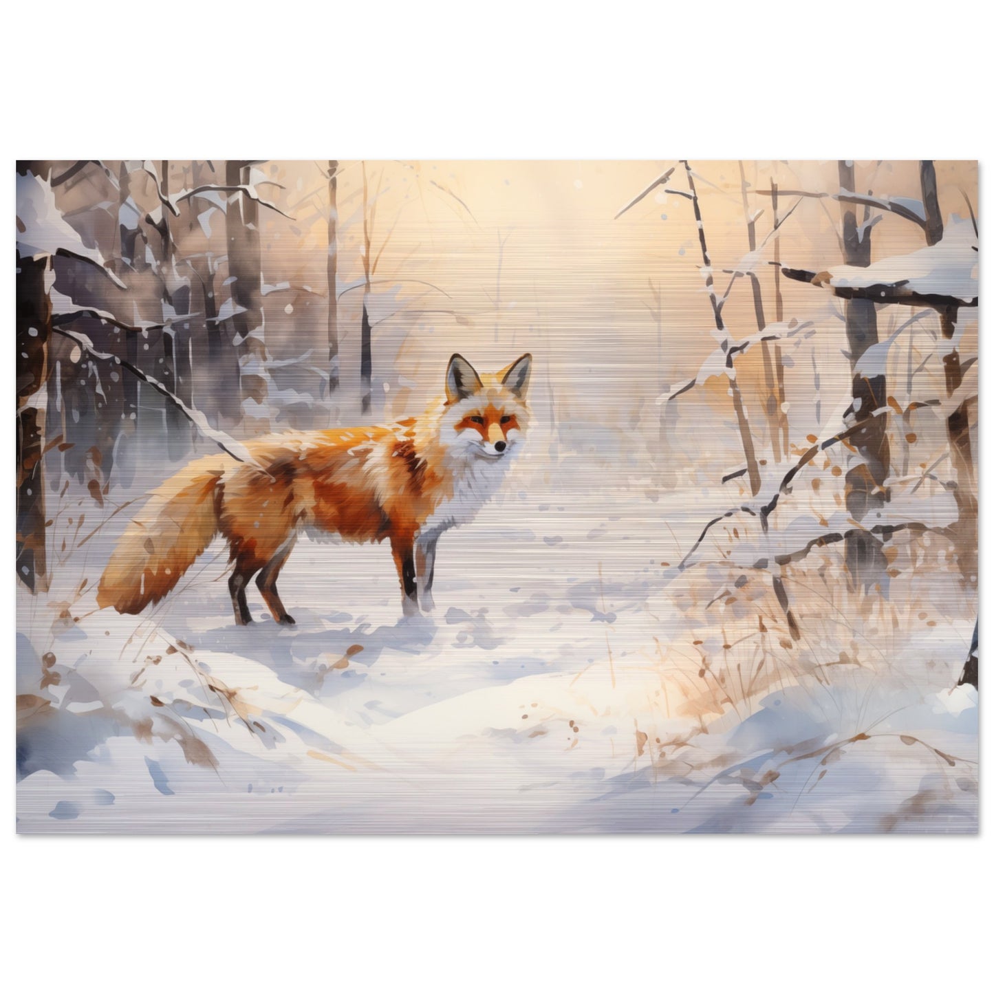 Crimson Sentry - Winter’s Vibrant Whisper - Nature Art-print-on-aluminum