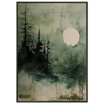 Moonlit Serenity - A Tranquil Watercolor Landscape Art-print-in-aluminum-frame