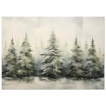 Misty Pines - Dawn's Serene Symphony - Landscape Art-poster