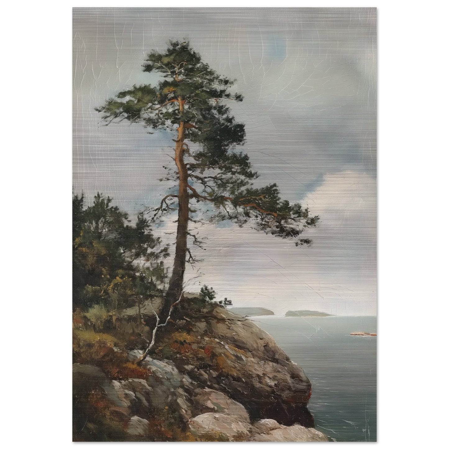 Majestic Solitude - Lone Pine Overlooking the Sea - Nature Art-print-on-aluminum