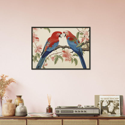 Tropical Duet - Bloom and Plumage - Nature Art-print-in-aluminum-frame