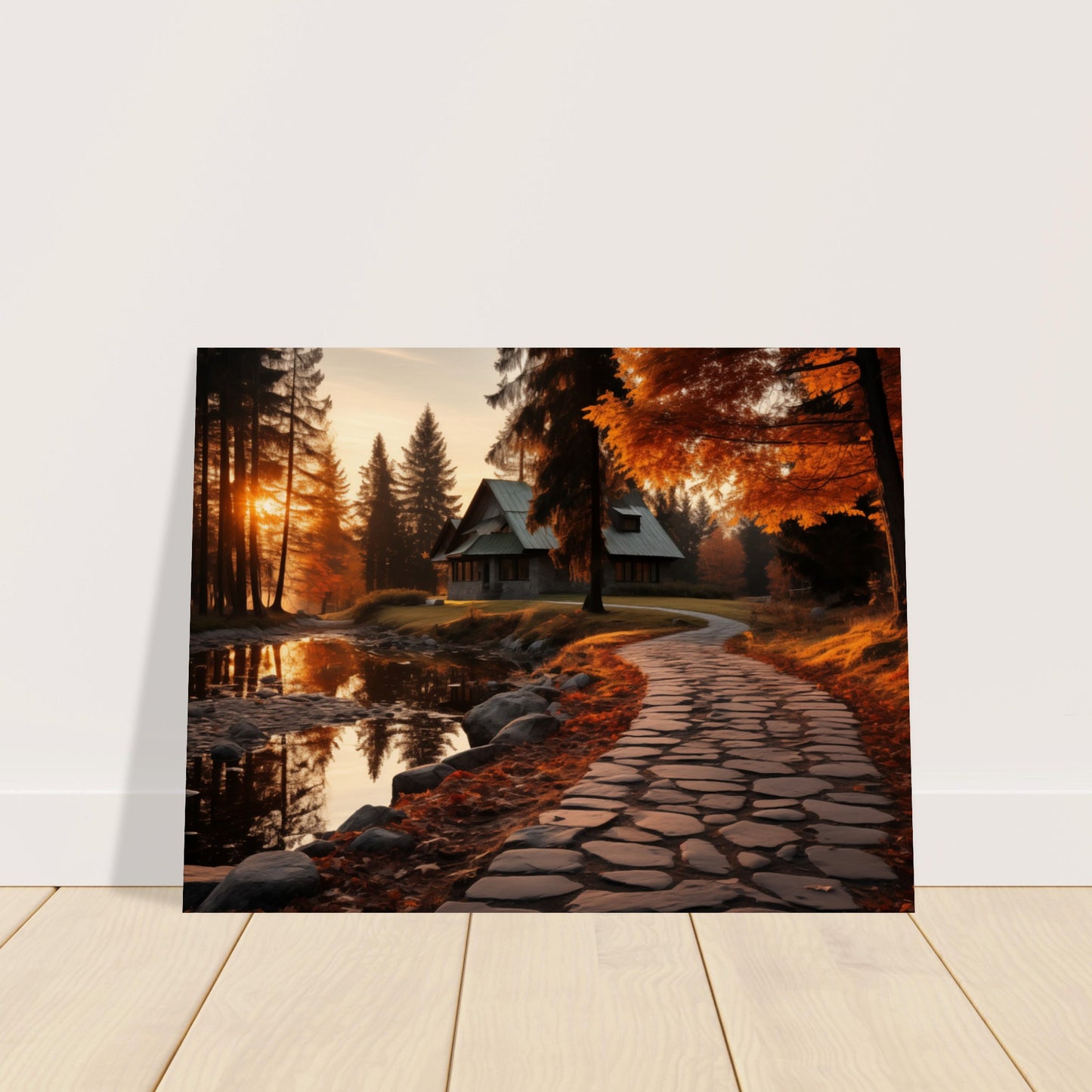 Cobbled Path to Serenity - Autumn’s Glow - Landscape Art-poster