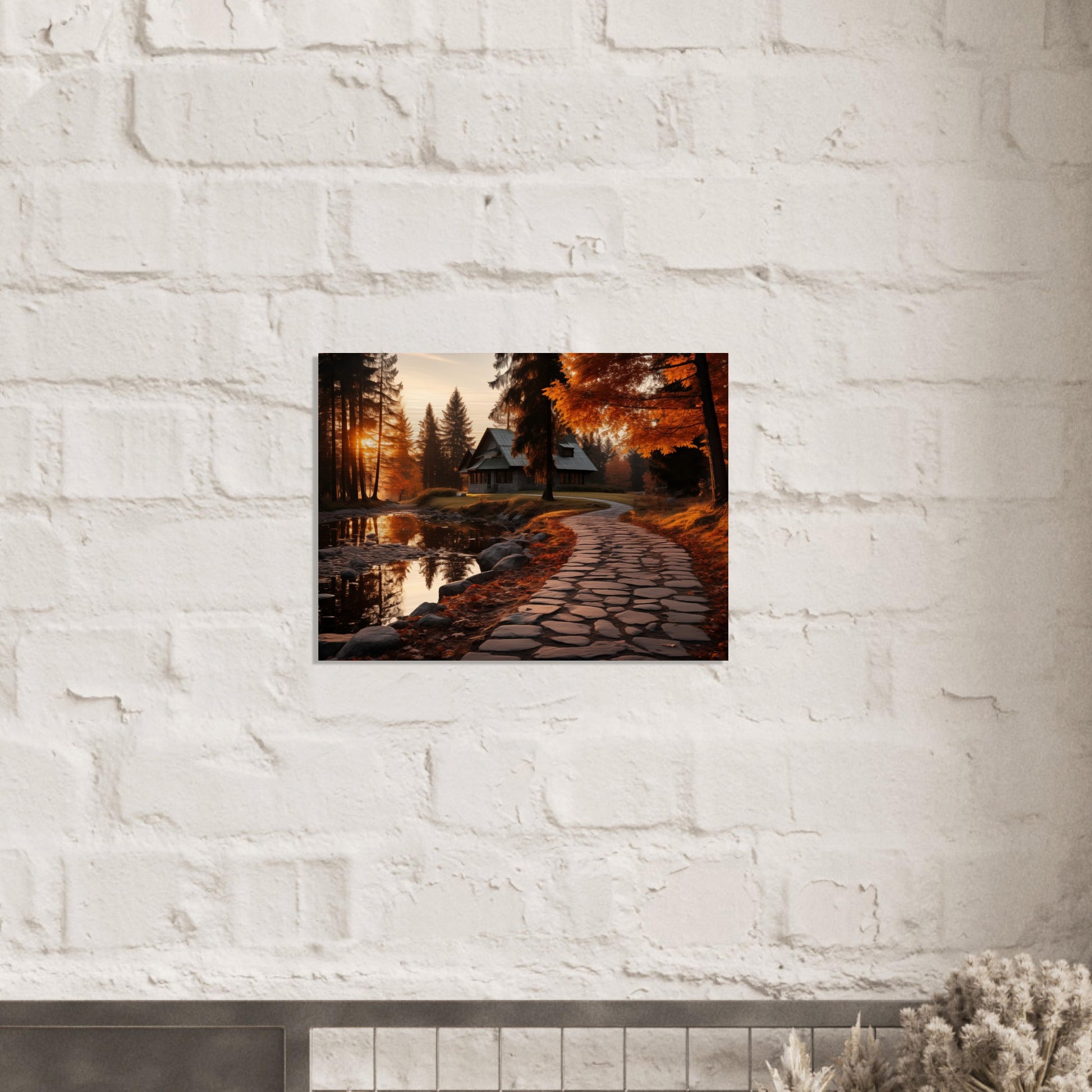 Cobbled Path to Serenity - Autumn’s Glow - Landscape Art-print-on-aluminum