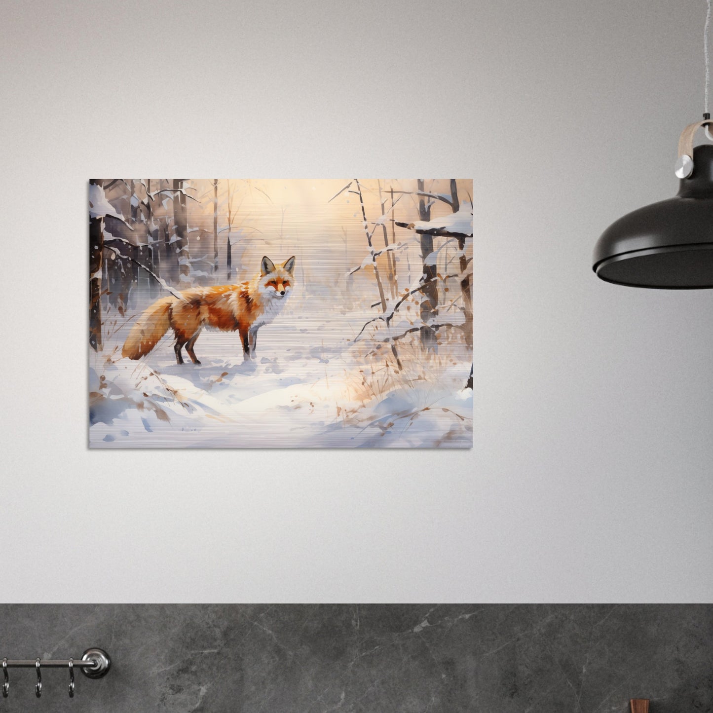 Crimson Sentry - Winter’s Vibrant Whisper - Nature Art-print-on-aluminum