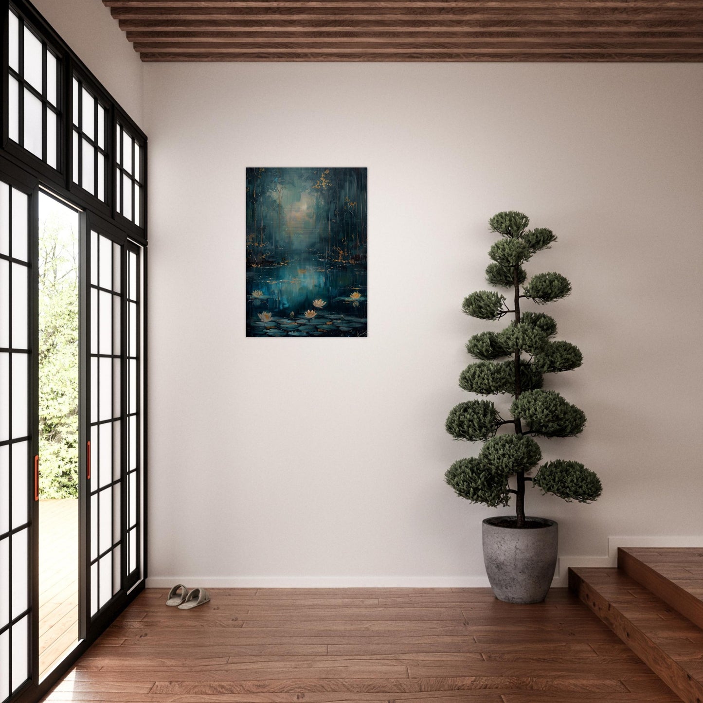 Tranquil Pond - A Serene Water Lily Dreamscape - Fantasy Art-print-on-aluminum