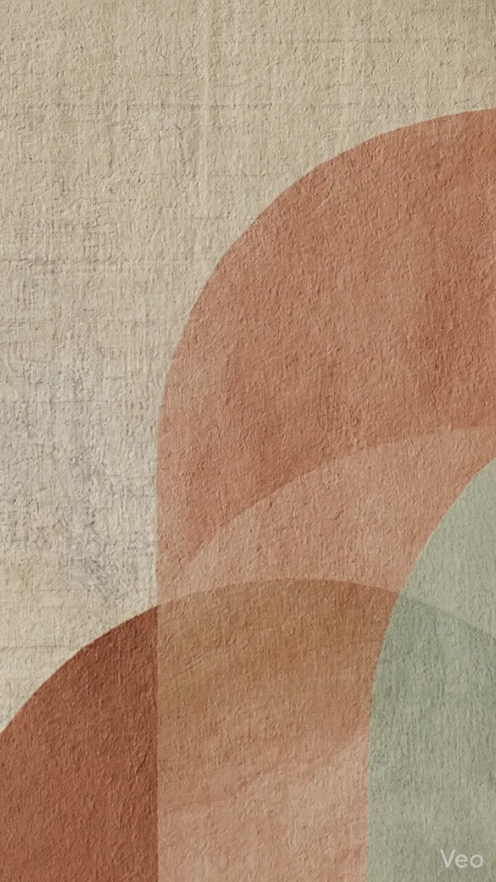 Earth Arch No. 1: A minimalist fine art diptych featuring abstract geometric arches in muted terracotta and sun-baked sage green. The artwork is printed on museum-grade 308gsm Hahnemühle cotton paper, showcased in a premium natural oak frame against a warm, hand-plastered Mediterranean wall with soft, dappled shadows.