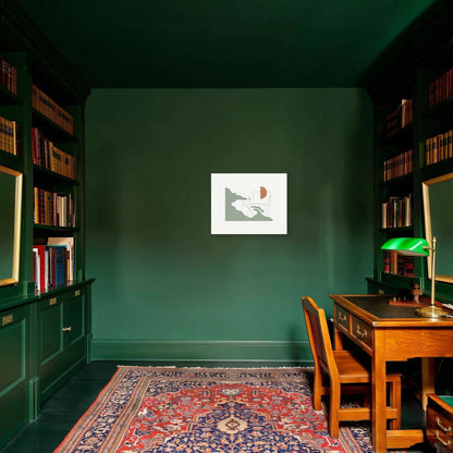 Coastal Silhouette No. 1 — Large 50×40 cm print shown in a green library study